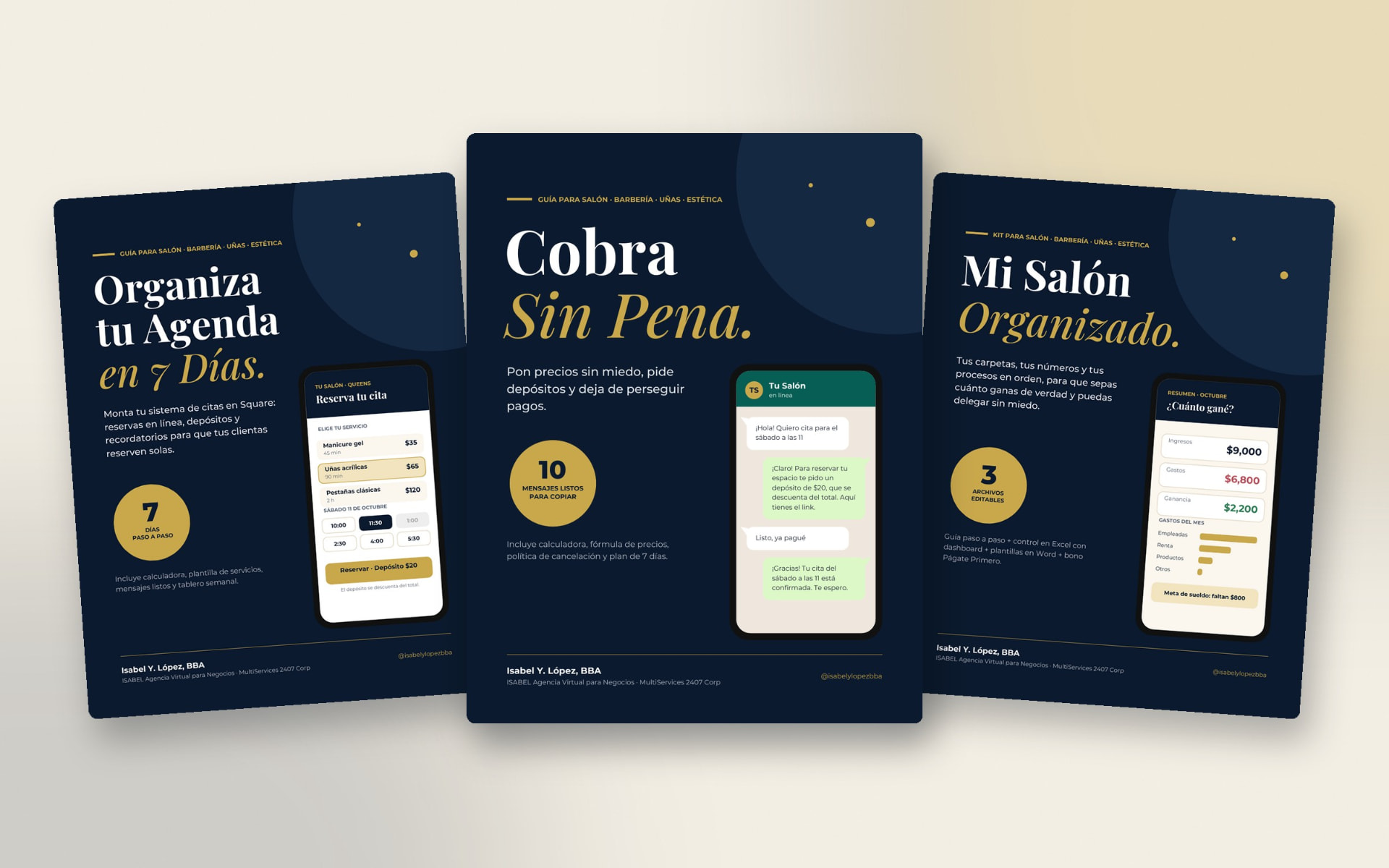 ISABEL ebook collection: Organiza tu Agenda en 7 Días, Cobra Sin Pena and Mi Salón Organizado